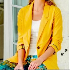 Soft Surroundings Womens Blair Jacket Woven Cotton Yellow Blazer medium